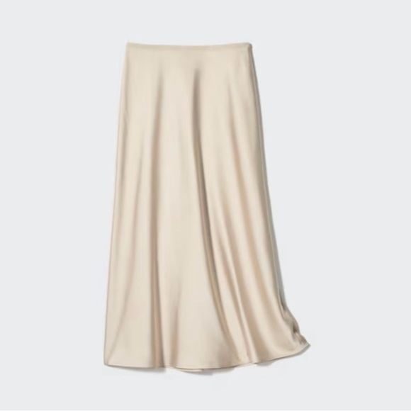Uniqlo Satin Skirt MIDI Champagne Sz O - Picture 2 of 8